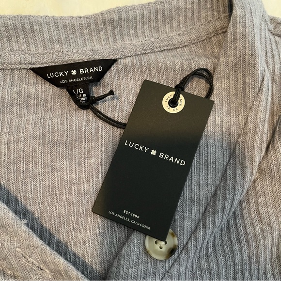 Lucky Brand Long Sleeve Ribbed Henley Grey Shirt - size L - Picture 5 of 6